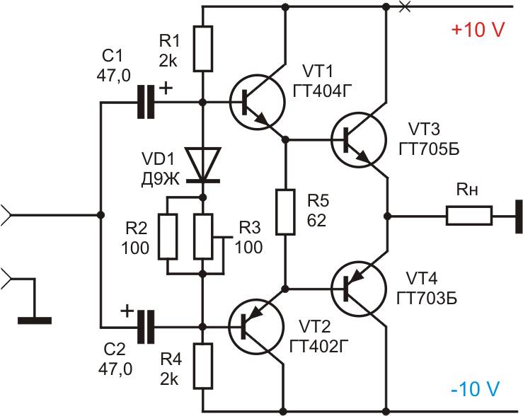 Унч на транзисторах гт402 гт404 схема усилителя